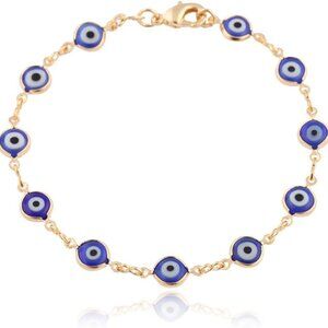 Gold Overlay with Navy Blue Mini Evil Eye Style 7.5 Inch Clasp Bracelet T-326